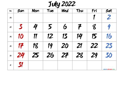 Free Printable July Calendar 2022 Pdf And Image