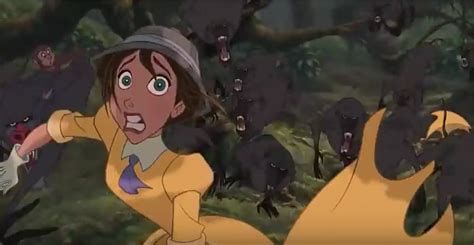jane s dress ripped to shreds as she runs for her life in the baboon chase film disney disney
