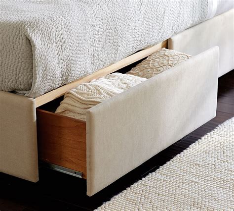 Upholstered Storage Platform Bed With Side Drawers Pottery Barn