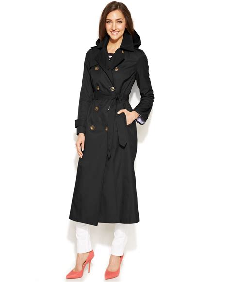 London Fog Hooded Double Breasted Maxi Trench Coat In Black Lyst