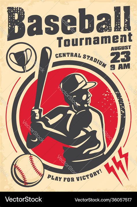 Baseball Tournament Vintage Poster Design Vector Image