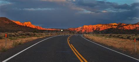 Sunset Over A Desert Road Stock Photo Image Of Desert 22397240