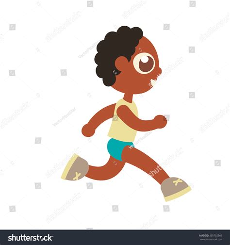 African Boy Running Cartoon Flat Style Stock Vector