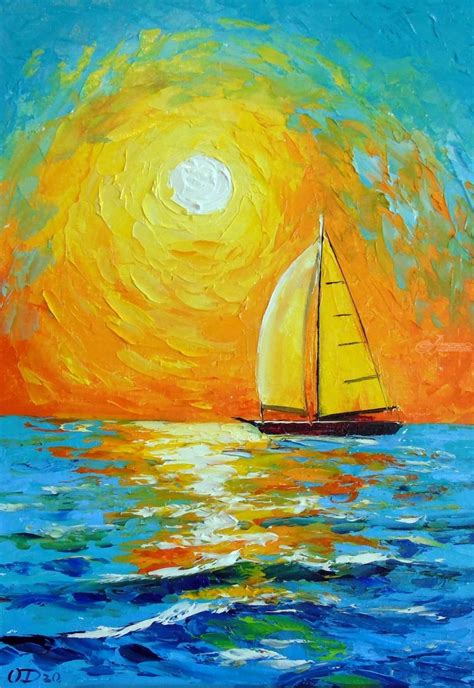Morning Sailboat Paintings By Olha Darchuk