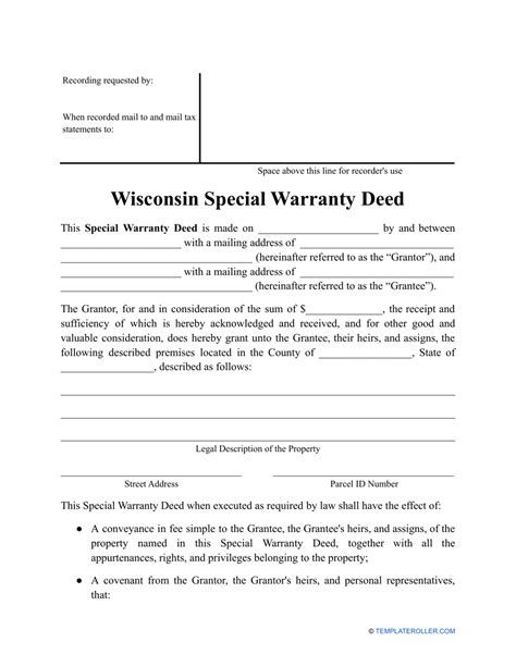 Wisconsin Special Warranty Deed Form Fill Out Sign Online And