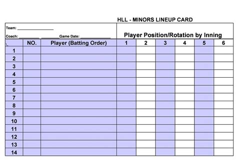 Baseball Lineup Card Template Excel ~ Addictionary