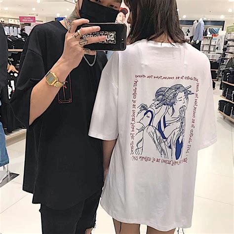 Itgirl Shop Chinese Woman Back Grunge Print Oversized T Shirt