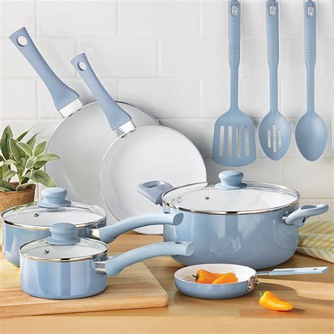 Mainstays Ceramic Nonstick Aluminum 12 Pieces Cookware SET Blue linen