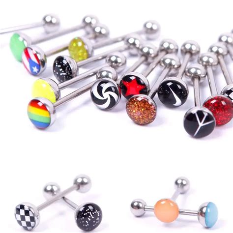 wholesale lots of 50 metal piercing tongue rings steel bars barbells funny sexy logo piercing