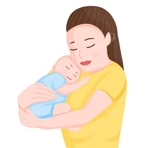 Dibujado A Mano Madre Abrazando Imagen De Personaje De Bebé Png Madre