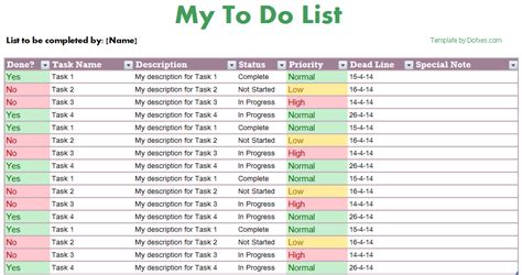 Excel Template To Do List