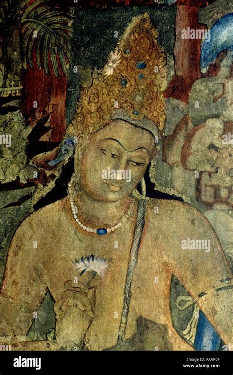 Padmpani Bodhisattva Frescoes Wall Cave Buddhist Painting At Ajanta