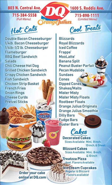 Dairy Queen Fast Food Ice Cream Menu Restaurant Marshfield Wi Free Food Coupons Bbq