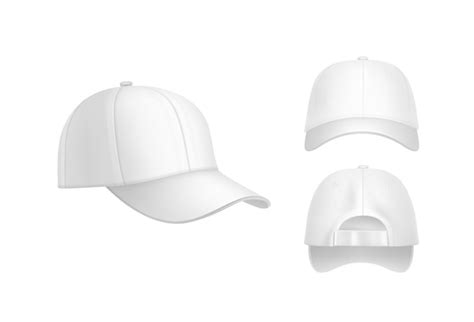 Free Vector Vector Realistic White Baseball Cap Front Back And Side