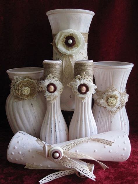 Vases Glass Vases Painted Vases Shabby Chic Vases Upcycled Etsy