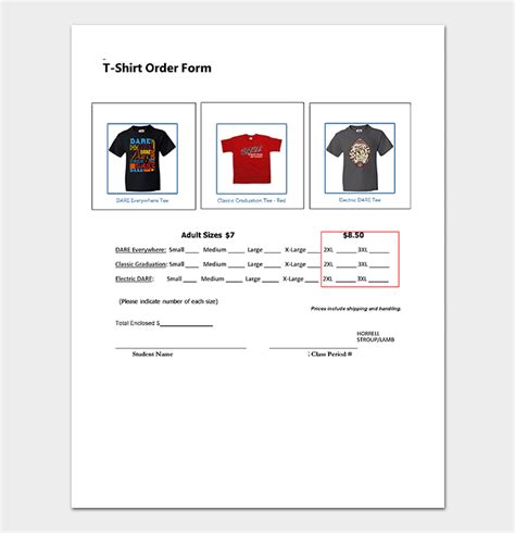 T Shirt Order Form Template 17 Word Excel Pdf