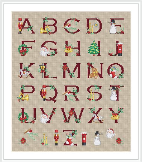 christmas alphabet christmas cross stitch pdf pattern etsy