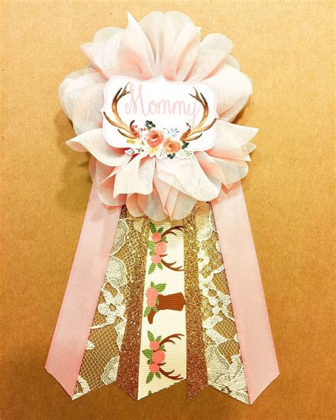 Boho Floral Baby Shower Pin Mommy To Be Pin Flower Ribbon Pin Corsage