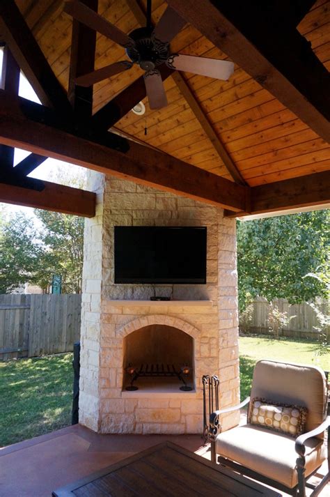 Round Rock Tx Covered Patio With Cozy Corner Fireplace