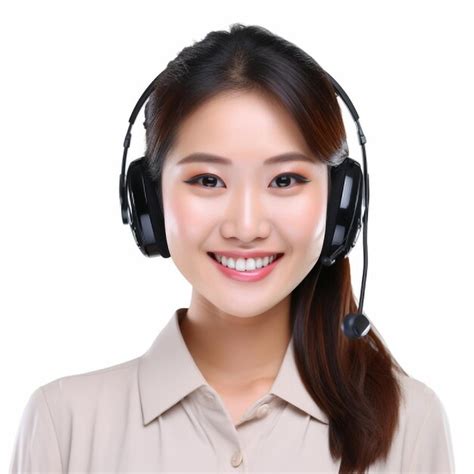 Premium Ai Image Smiling Asian Customer Support Phone Operator With