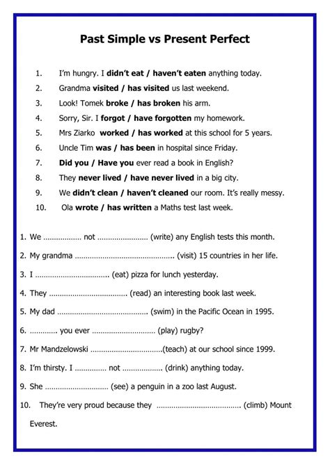 Past Simple And Present Perfect Worksheet For Babes To Practice Their English Speaking Skills