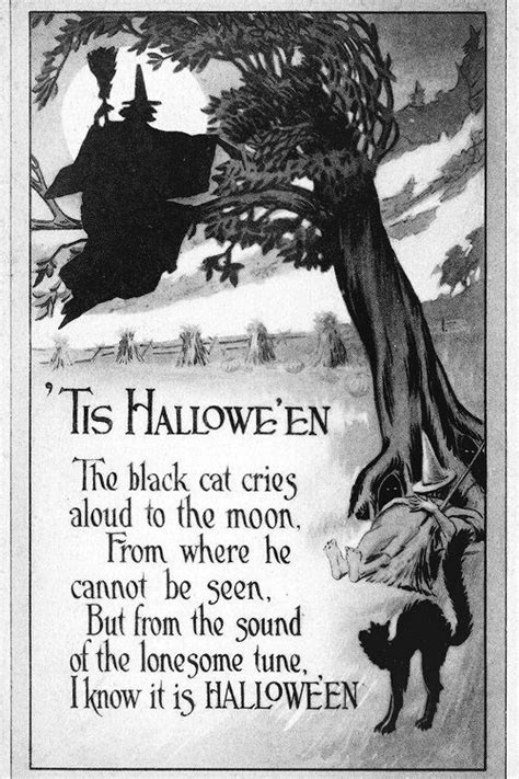 An Old Fashioned Halloween Card With A Black Cat On Its Back And The