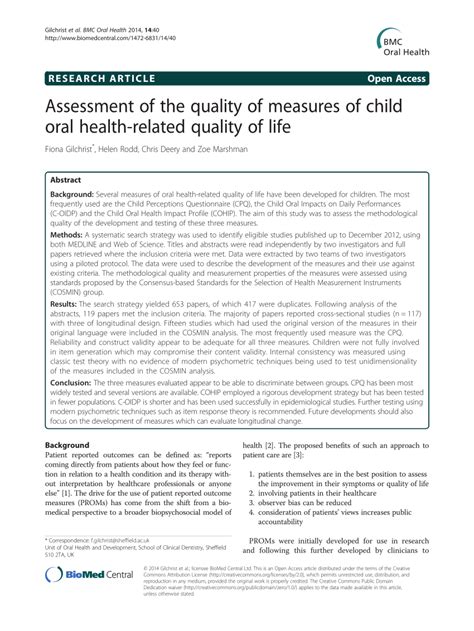 Child Oral Health Quality Of Life Questionnaire Cohqol Weight Loss