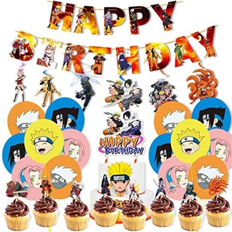 Wooacme 98pcs Naruto Party Decorations Set Includes Banner Balloons Hanging Swirls Anime