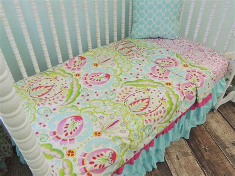 Aqua Pink Yellow And Green Toddler Bedding Set With Aqua Etsy