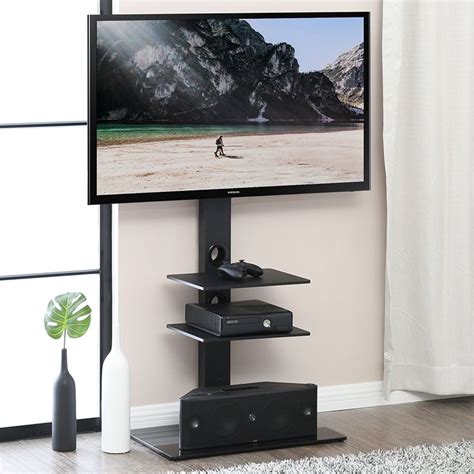 Fitueyes Universal Swivel Floor Tv Stand With Mount Height Adjustable