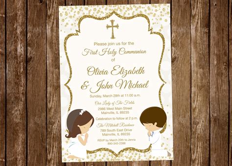 First Holy Communion Invitation For Siblings Twins Cousins Etsy