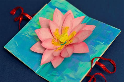 Make 6 more flowers with other squares. Mother's Day Lotus Flower Pop Up Card - Creative Pop Up Cards