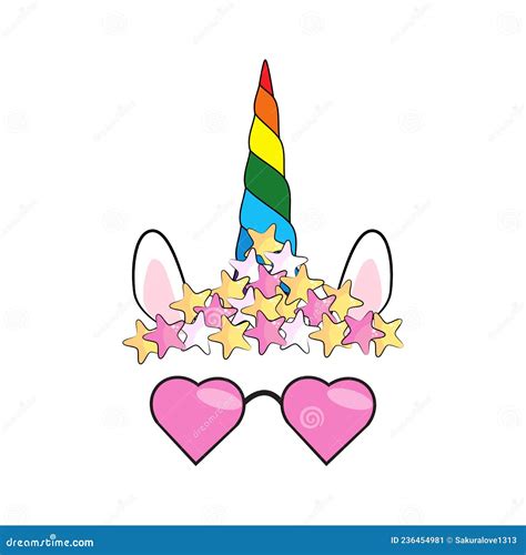 Illustration Of Cute Unicorn Face Wearing Sunglasses Stock Vector