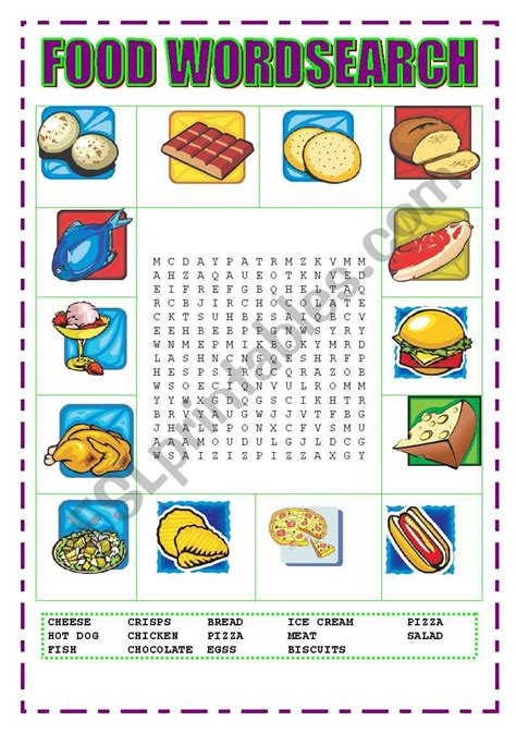 Food Wordsearch Esl Worksheet By Ipjalonai