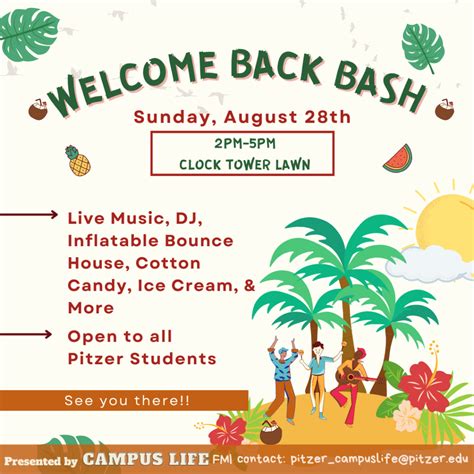 Welcome Back Bash Flyer Pitzer College