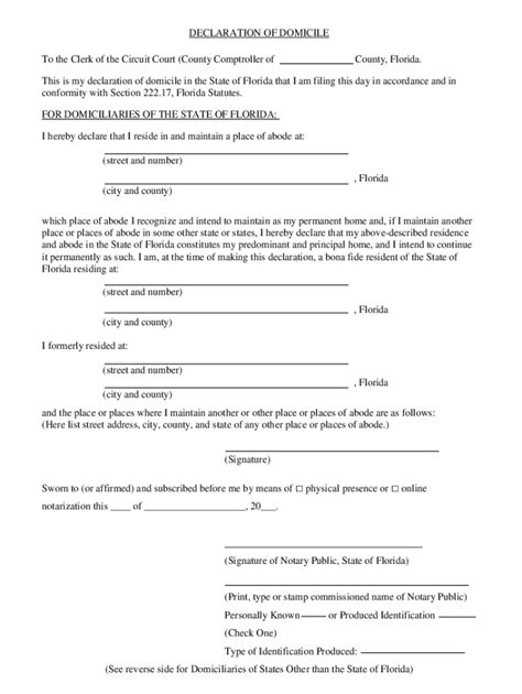 2020 2024 Form Fl Declaration Of Domicile Citrus County Fill Online