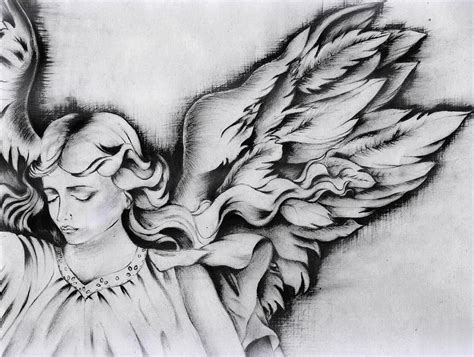 A Drawing Of An Angel With Wings On Its Head And Hands In The Air