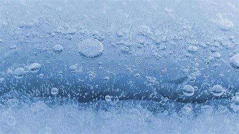 Ice Surface With Frozen Air Bubbles Close Up Natural Texture Stock