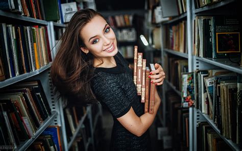 Women Evgeny Freyer Smiling Books Portrait 1920x1199 Wallpaper