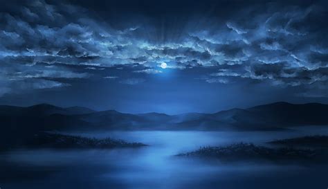 Download 1920x1108 Anime Landscape Night Moon Clouds