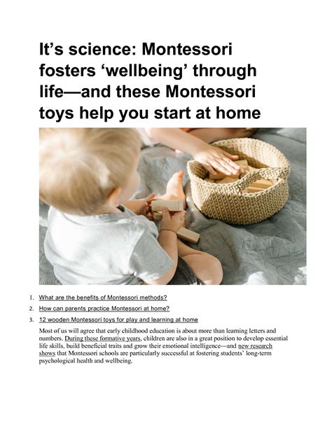 Solution Benefits Of Montessori Methods Montessori Fosters Wellbeing