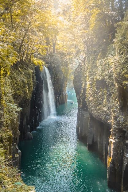 Premium Photo Waterfall And Boat At Takachiho Gorge In Takachiho
