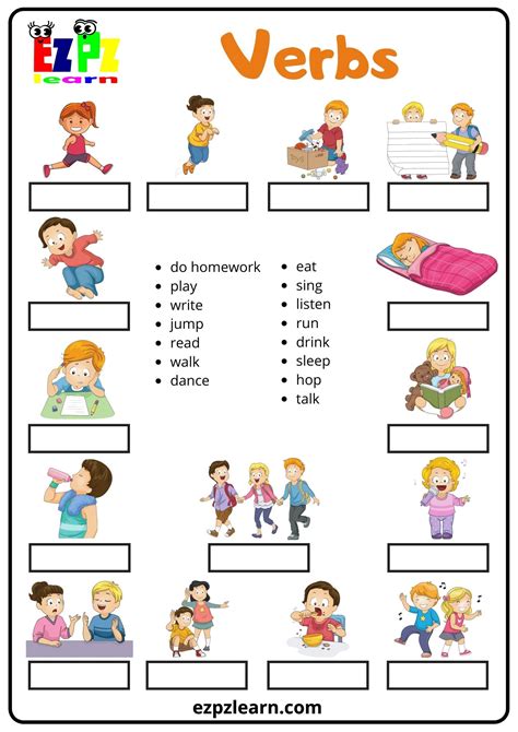 Action Verbs Word Match Free Pdf Download
