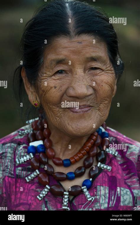 Portrait Of Elderly Ao Naga Woman Mokokchung District Nagaland North