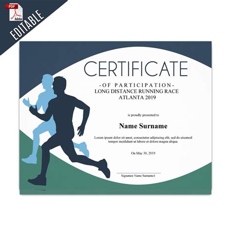 Sports Editable Certificate Template Editable Running Award Etsy