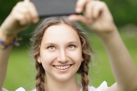 Teenage Girl Taking Selfie On Smartphone Stock Photo Image Of