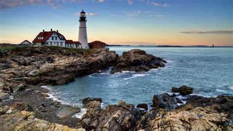 Portland Head Lighthouse At Sunset Cape Elizabeth Maine Usa