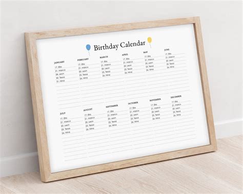 Editable Printable Perpetual Birthday Calendar Minimalist Etsy
