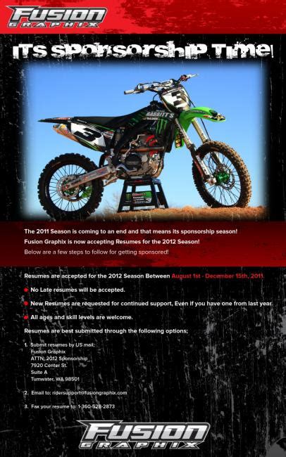 Check out manager resume sample with summary, skills, and experience currently employed at thornwood mx. Fusion Graphix Accepting Resumes for 2012 Season - Racer X ...