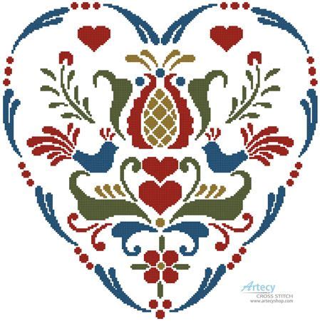 Free stitching pattern creator and generator. Artecy Cross Stitch. Rosemaling Heart 4 Cross Stitch ...